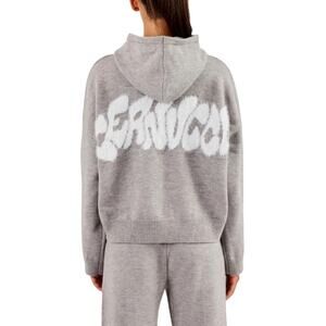 Cernucci Women's Gray Fluffy Intarsia Boxy Hoodie Size L